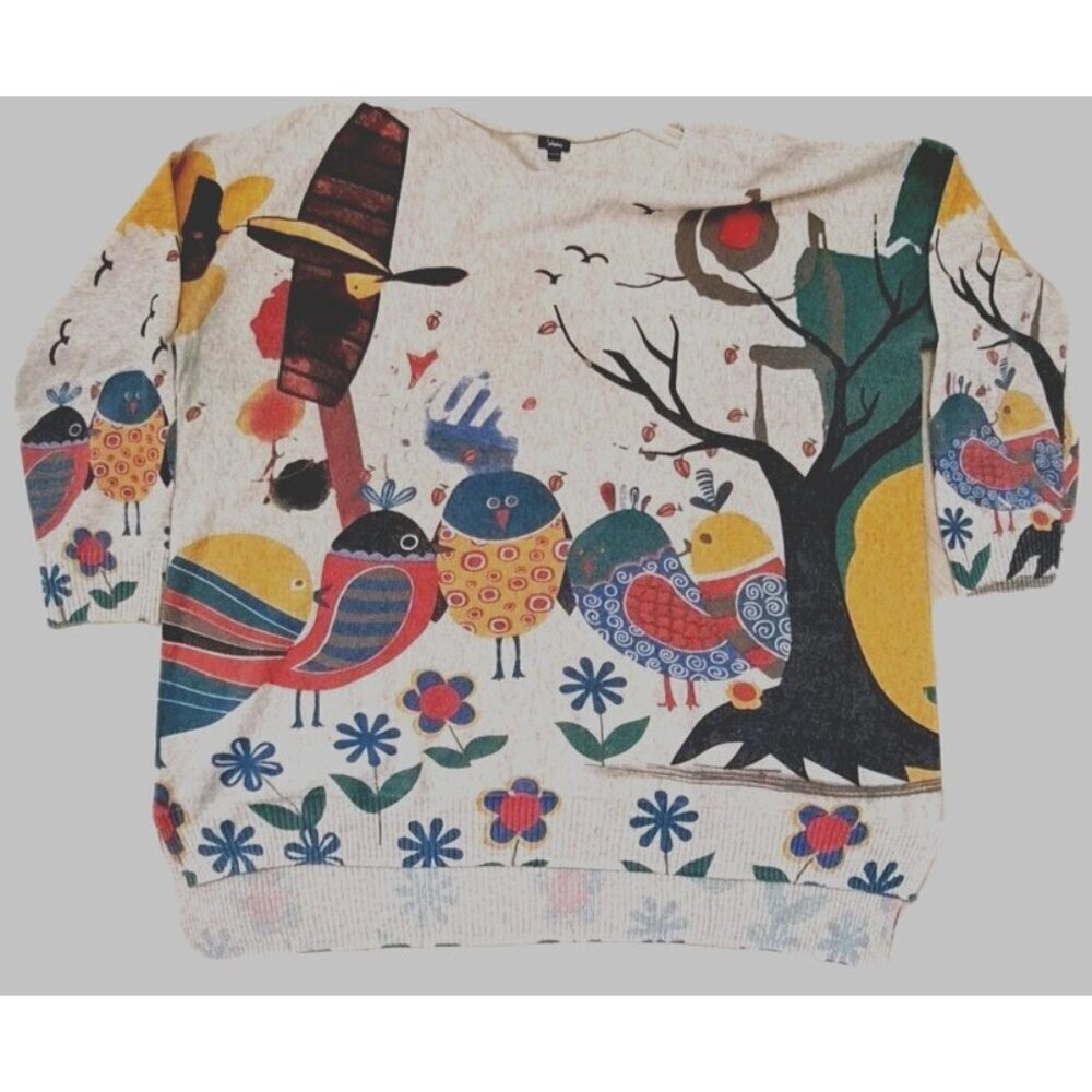 Shana Women's XXL Multicolor Wool Blend Scenic Tunic Artsy Boho Fantasy